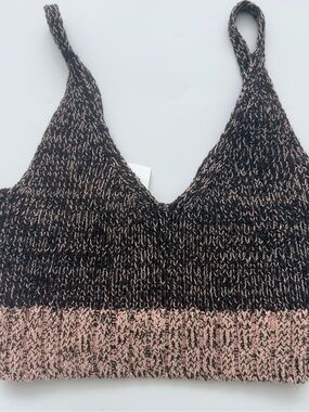 Mighty Fine Two-Tone Knit Bandeau Bralette - Black and Blush. knit crop top L
